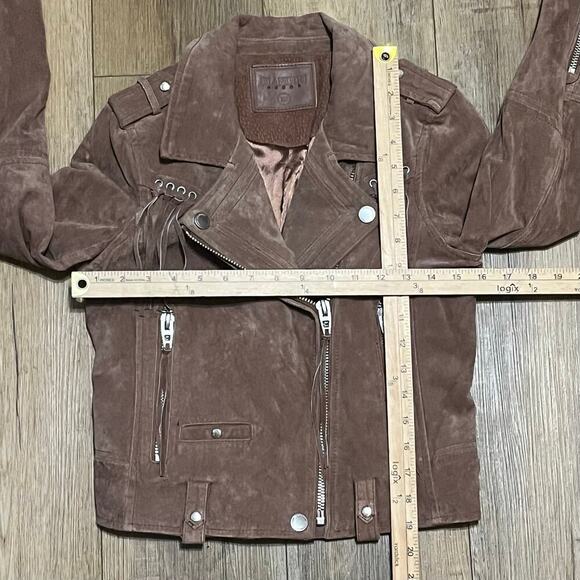 Blank NYC Coffee Bean 100% Suede Leather Fringe Moto Jacket Xs Hipster Boho - Picture 8 of 8